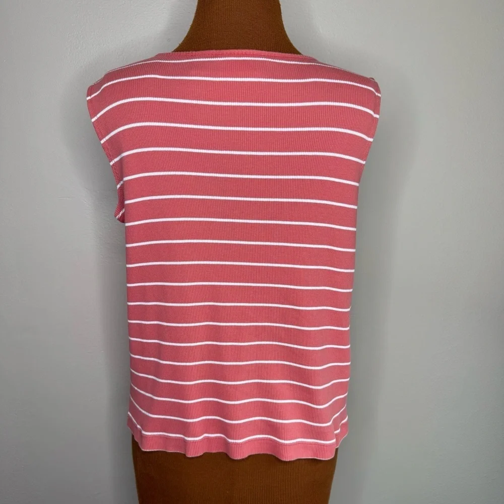 Spa by Chico's Terracotta and White Striped Tank Top Ribbed Knit Size Large - Picture 2 of 7